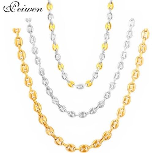 Coffee Beans Link Chain Necklace For Men Women Stainless Steel Necklaces Rope Charm Chain Chocker Hip Hop Men Jewelry 6/9/11mm