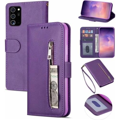 Leather Zipper Case for Samaung Galaxy Note 20 Plus S20 Ultra S10 S10E S9 S8 Plus S7 Edge Note 8 9 10 Wallet Cover Hand Strap