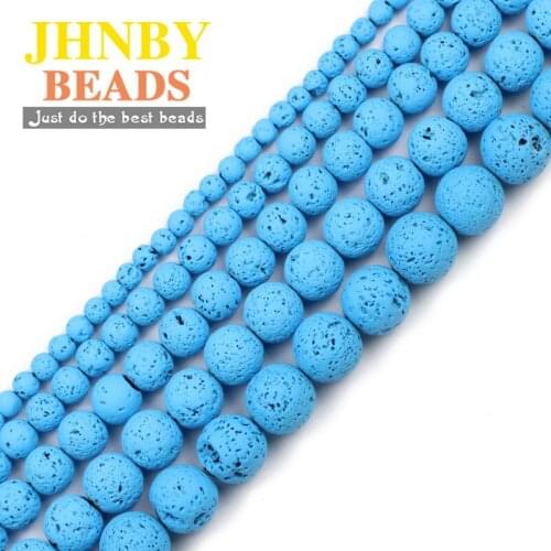 JHNBY Natural Stone Lake blue Rubber Paint Lava 4/6/8/10/12MM Spacer Round Loose beads for Jewelry making DIY bracelets necklace
