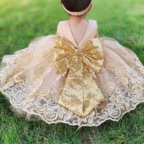 Toddler Baby Girls Lace Dress Kids Wedding Birthday Sequin Bowknot Clothes Children Elegant Party Prom Vestidos 1 2 3 4 5 Years