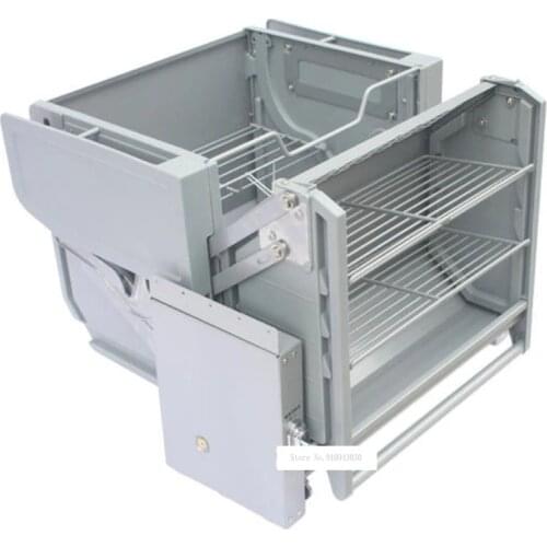 Kitchen Top Cabinet Lifting Basket Fridge Double Layer Large Capacity Seasoning Pull Basket Cabinet 4-Gear Double Buffer Damping