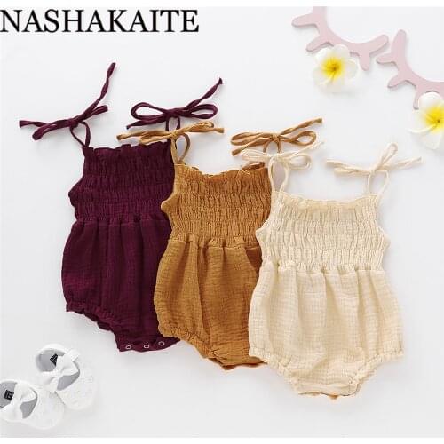 NASHAKAITE Cotton Newborns Baby Clothes 6 Colors Summer Solid Strappy Baby Rompers Unisex Baby Boy Baby Girl Clothes