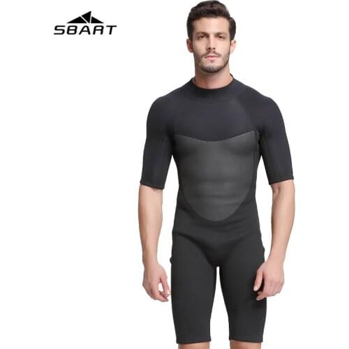 SBART Men 2MM Neoprene Wetsuit Shorty Warm Scuba Diving Suit Black Triathlon Wetsuit for Swimming Surfing Snorkeling Jumpsuit