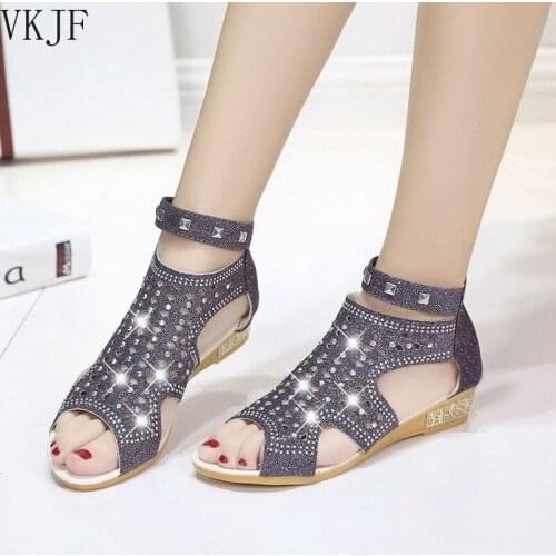 2021 Summer New Womens Fashion PU Leather Rhinestone Decorative Roman Shoes Bag with Leisure Hot Womens Sandals