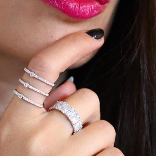 New Arrivals Three Rows Round White Natural Zircon Rings Women Party Wedding Gold filled Concise Jewelry Accessories