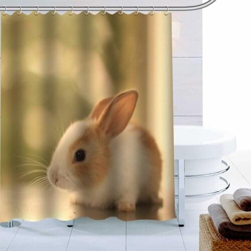 New Arrival Rabbit Animal Shower Curtain 12 Hook Polyester Fabric 3D Printing Bathroom Curtain Waterproof Bath Curtain Decor