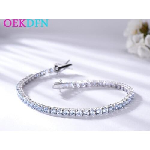 OEKDFN 100% 925 Sterling Silver Bracelet Blue Topaz Gemstone Charm Bracelets For Women Wedding Engagement Fine Jewelry Wholesale