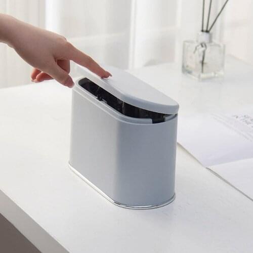 Office Creative Small Desktop Mini Trash Can, Home Living Room Push-Type Double-Layer Baggable Plastic Storage Bin With Lid