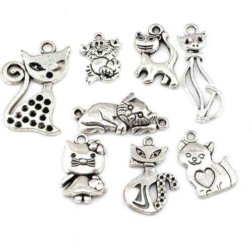 16Pcs Alloy Cat Charms Pendants For Jewelry Making Bracelet Necklace DIY Accessories A-680
