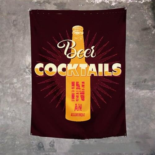 BEER COCKTAILS Poster Wall Art Bar Wine Cellar Cafe Home Decoration Hanging Flag 4 Gromments in Corners Beer Day Banner Tapestry