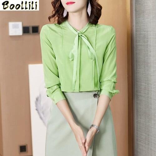 Boollili Real Silk Shirts Womens Tops and Blouses Long Sleeve Blouse Women Spring Autumn Vintage Blusas Mujer De Moda 2020