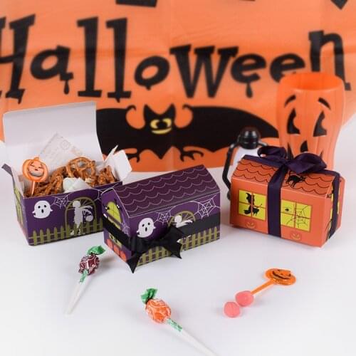 Halloween Trick or treat party decoration paper box candy boxes cat Pumpkin witch Orange dark purple Gift box