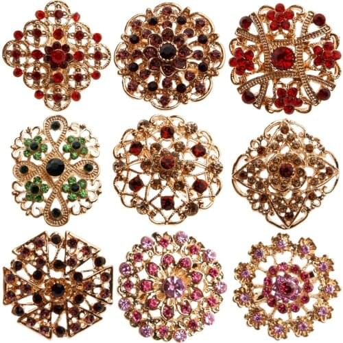 Rhinestone Crystal Gold Flower Brooches Pins For Wedding Bouquet Brooch Pin For Bridal Party Jewelry Accessories Gift
