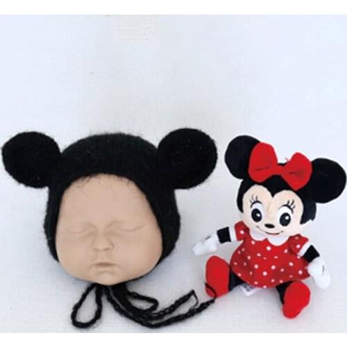 Vintage Newborn Knit Bonnet Newborn Baby Mohair Toy Bonnet Set Photo Prop Newborn Photography props