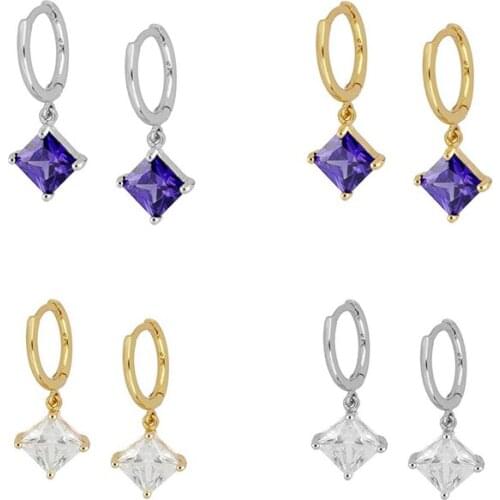 925 Sterling Silver Ear Buckle Small Square Crystal Diamond Pendant Women Zircon Earrings Fashion Jewelry Gifts For Friends