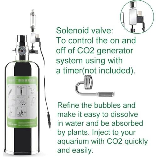 1/2L Aquarium CO2 Stainless Steel Cylinder Generator System with Solenoid Valve Bubble Diffuser Carbon Dioxide Reactor Kit