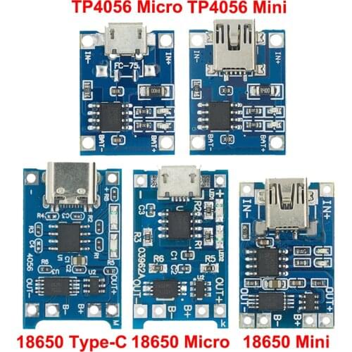 1PCS type-c/Micro USB 5V 1A 18650 TP4056 Lithium Battery Charger Module Charging Board With Protection Dual Functions 1A Li-ion