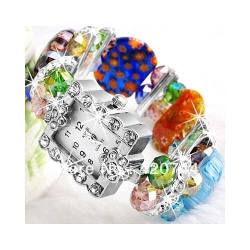 2PCS Elastic Lampwork Crystal Beads Bracelet Bangle Watch CHIC