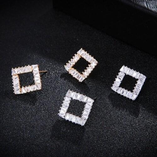 20mm Square Shape Trendy Cubic Zirconia Women Wedding Party Engagement Dressing Up Stud Earring Jewelry Addiction E6980