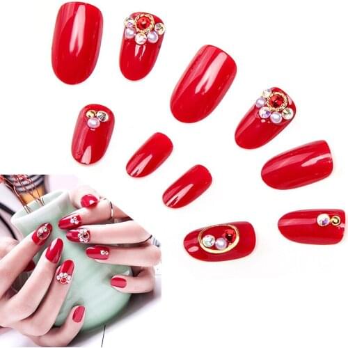 24pcs Red Fake Nails Full Cover Matte False Nail Tips ake Nails ABS Artificial Tips for Wedding Nails H1023