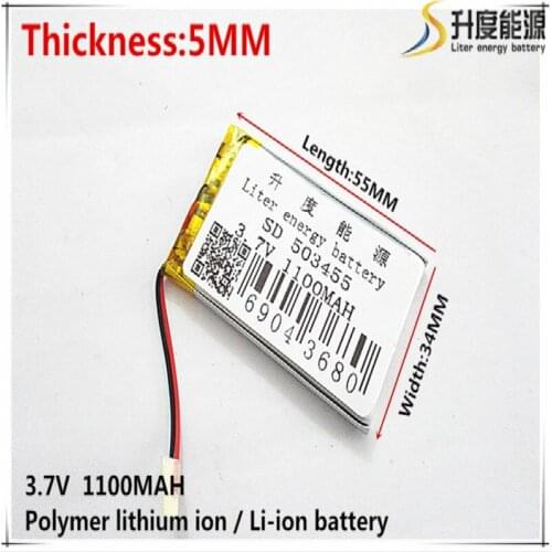 3.7V,1100mAH,[503455] PLIB; polymer lithium ion / Li-ion battery for GPS,mp3,mp4,mp5,dvd,bluetooth,model toy