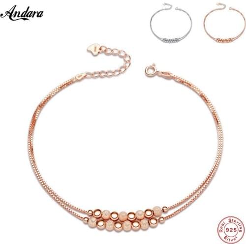 2 Color 100% 925 Sterling Silver Bracelet Smooth Matte Beads Woman Nice Gift Jewelry