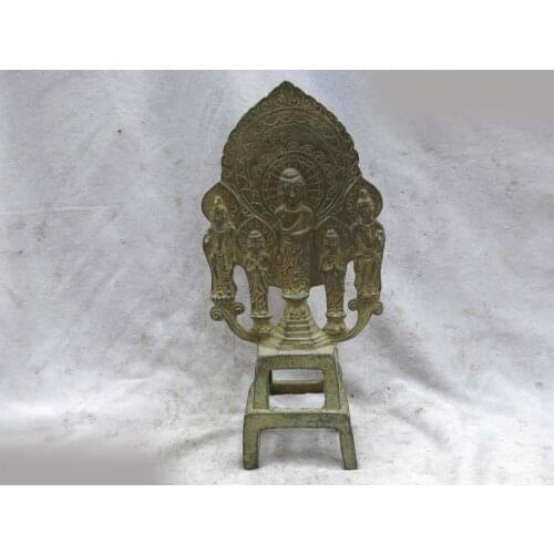 DS 9" China bronze carved beautiful finely lucky five buddha Sculpture Statue