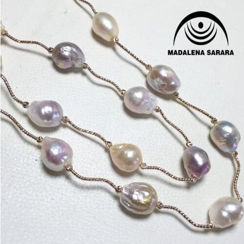 MADALENA SARARA 9mm AAA Baroque Freshwater Pearl Chain Necklace Colorful Beaded Pearl Making 40"