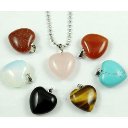Natural Stone tiger eye Quartz Crystal Opal heart Pendant Stainless steel Chains Necklace Women Fashion Jewelry making 20mm 1PC