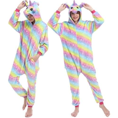 Baby Girl Cartoon Kigurumi Unicron Pijama Children Women Jumpsuits Funny Cosplay Hooded Pajamas Men Winter Rainbow Overalls