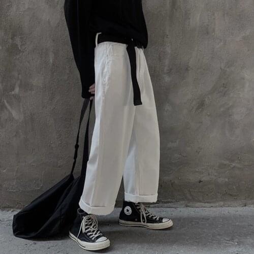 White Street jeans wide leg pants mens straight tube loose Korean fashion ruffian handsome oversize high Street quarter men