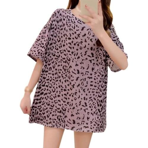 2021 Leisure Style Summer Short-sleeved T-shirt Womens Wild Student Leopard Print Couple Wear Round Neck Loose Top