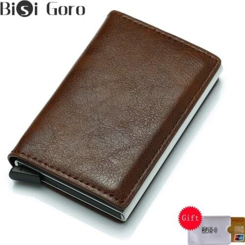 BISI GORO Unisex Credit Card Holder Casual Mini Wallet RFID Metal Aluminum PU Leather Purse Business Slim Card Case For Travel