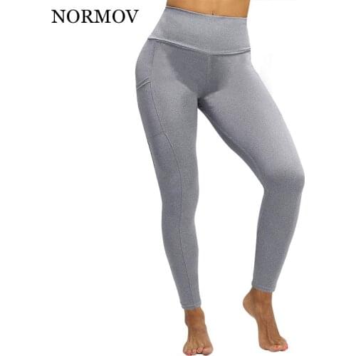NORMOV High Waist Pocket Patchwork Legging Sports Solid Color Leisure Breathable Leggings Women Workout Push Up Fitness Legings