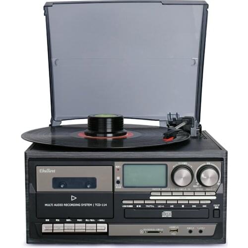 LP vinyl record player high-end vintage retro gramophone modern living room European radio recording tape CD Bluetooth