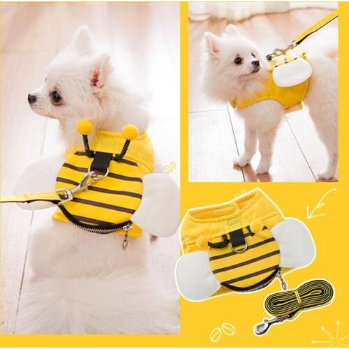 Cute Bee Pet Dog Vest Harness Collar Breathable Chest Strap Leash Small Dog Pomeranian Bichon Clothes Puppy Sweatshirt