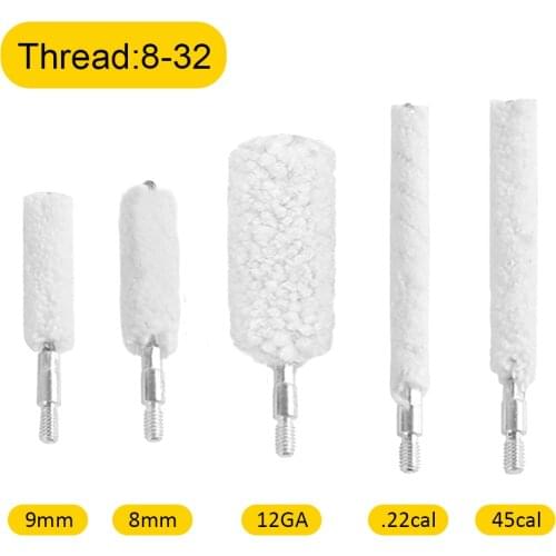5Pcs Gun Bore Mop Brush Set 9mm 12GA .30 .300 .308cal .22cal .45cal Aluminium Holder Cotton Pistol Clean Brush for Thread 8-32