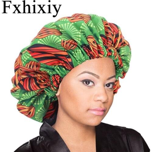 New African Pattern Ankara Print Fabric Bonnet Women Night Sleep Cap Satin Extra Large HeadWear Ladies Headwrap Hair Care Hat
