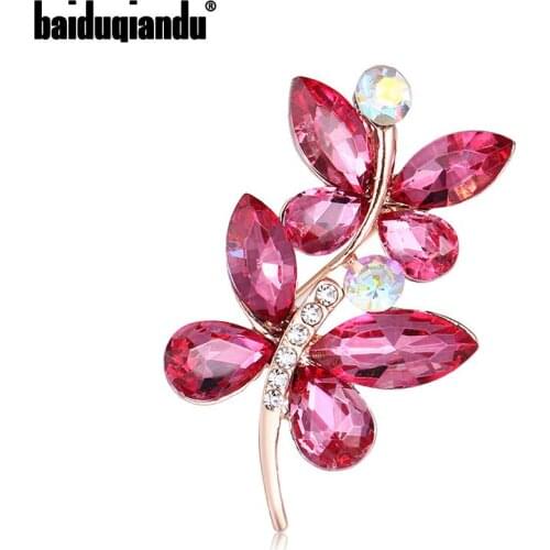 Baiduqiandu Brand New Arrival Pink Glass Crystal Leaf Brooch Lapel Pins Fashion Jewelry Accessories