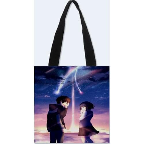 New arrival Custom Kimi no Na printing Canvas Shoulder Bag Women Handbag Shopping Bag Female Canvas Beach Bag Tote