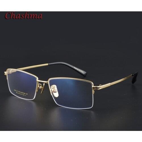 Classic Super Quality Pure Titanium Men Ultra Light Optical Spectacles Gold Frame Semi Rim Eyeglasses