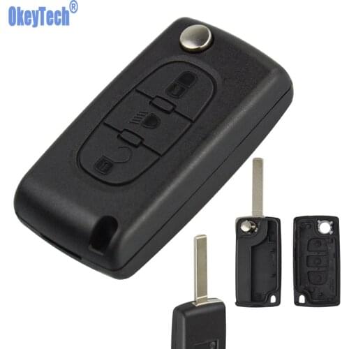 OkeyTech Flip Folding Remote Fob CE0523 For Citroen C2 C3 C4 C5 C6 C8 For PEUGEOT Replacement Car Key Shell 3 Buttons VA2 Blade