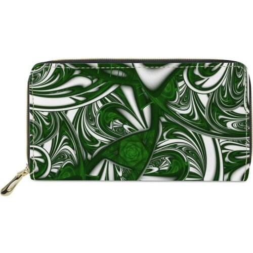 Polynesian tribal style green 3D Printed custom Long PU Leather Purse Ladies Fashion Money Bags Wallet For Women Hawaiian style