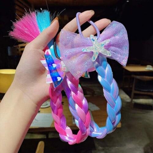 Oaoleer Girls Cute Cartoon Bow Butterfly Colorful Braid Headband Kids Butterfly Ponytail Holder Girls Fashion Hair Accessories