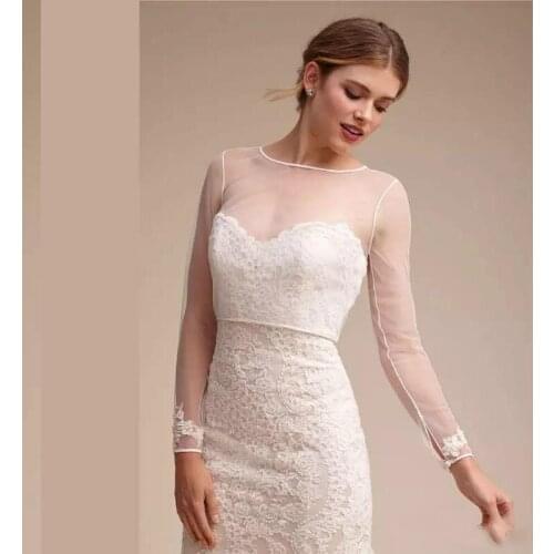 Sheer Wedding Capes Simple Shawl For Sweetheart Elegant Long Sleeve Bridal Lace Jackets White Wedding Accessories