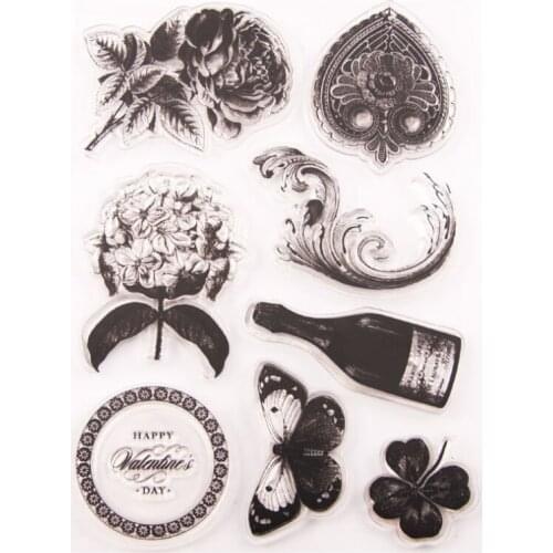 Rose Butterfly Transparent Clear Silicone Stamp Seal DIY Scrapbook Rubber Stamping Coloring Embossing Diary Decor Reusable T2272