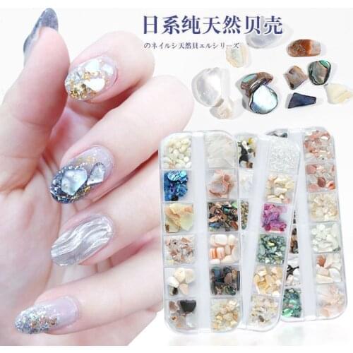12colors Mixed Natural Sea-shell Abalone Slices Gradient Crushed Stone Nail Art Decorations UV Gel Design Manicure Accessories