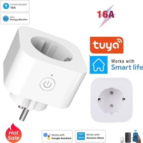 EU Smart Plug 16A Wifi Adapter Outlet Timer Plugs Socket Remote Control Tuya Wireless Outlet Plug For Alexa Google Smart Home