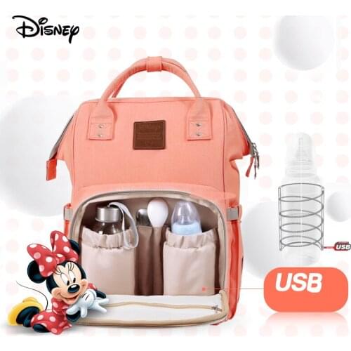 Disney Mummy Maternity Nappy Bag USB Heated Insulation Bags Travel Backpack Large Capacity Baby Bag Stroller Diaper Bag for Baby