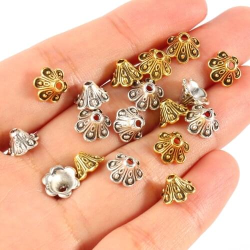 Tibetan Antique Gold Silver Color Metal Flower Bead End Caps for Jewelry Making Findings Needlework DIY Accessories 9x5mm 50pcs